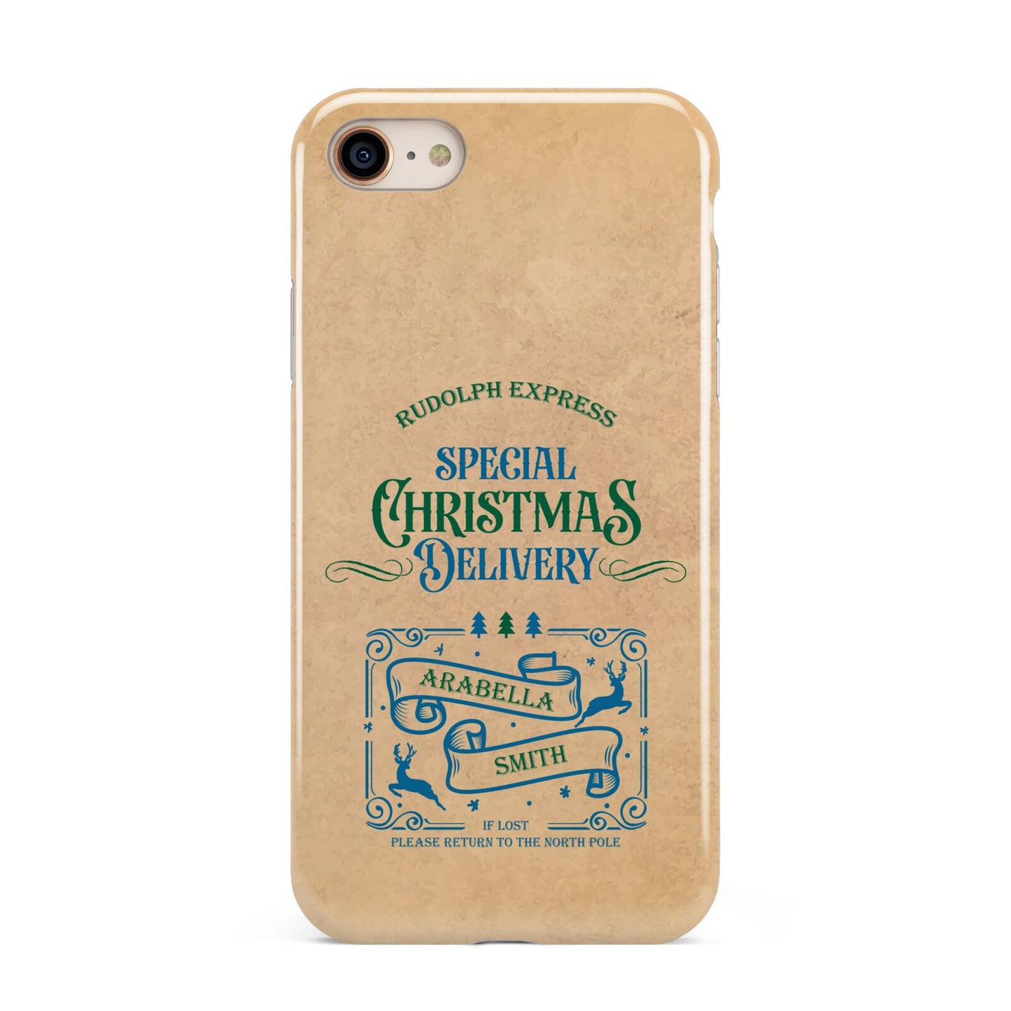 Special Christmas Delivery Personalised iPhone 8 3D Tough Case on Gold Phone
