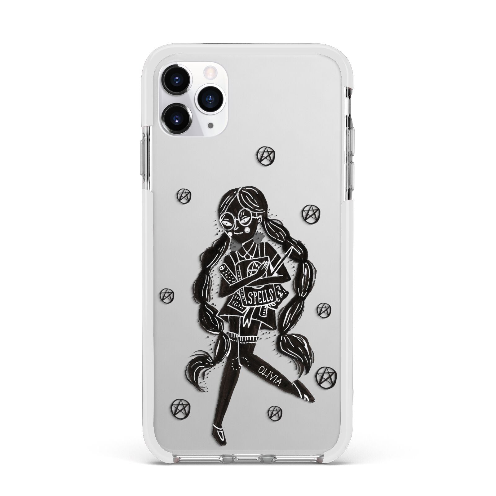 Spells Girl Halloween Personalised Apple iPhone 11 Pro Max in Silver with White Impact Case