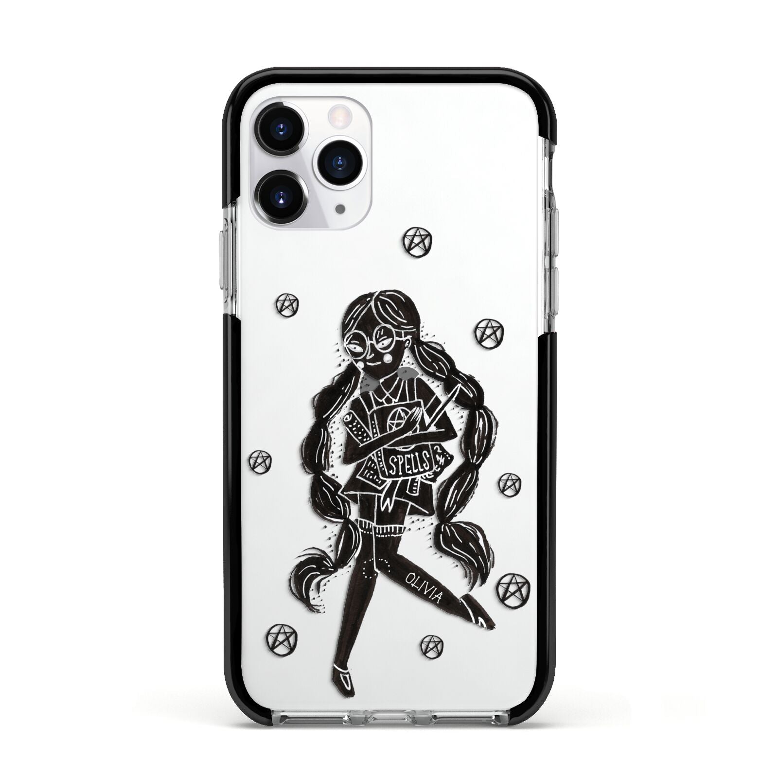 Spells Girl Halloween Personalised Apple iPhone 11 Pro in Silver with Black Impact Case