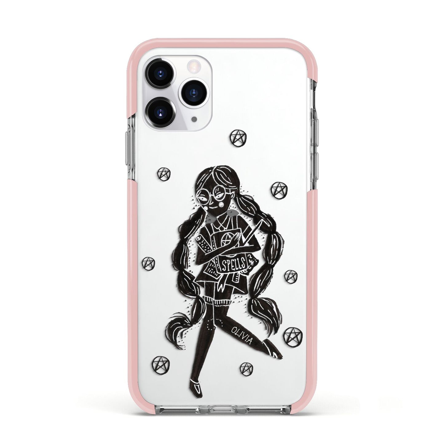 Spells Girl Halloween Personalised Apple iPhone 11 Pro in Silver with Pink Impact Case