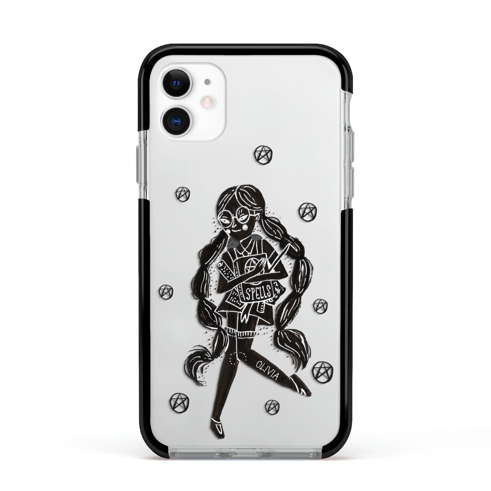 Spells Girl Halloween Personalised Apple iPhone 11 in White with Black Impact Case