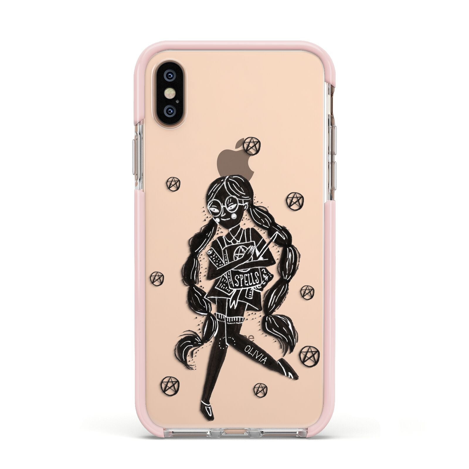 Spells Girl Halloween Personalised Apple iPhone Xs Impact Case Pink Edge on Gold Phone