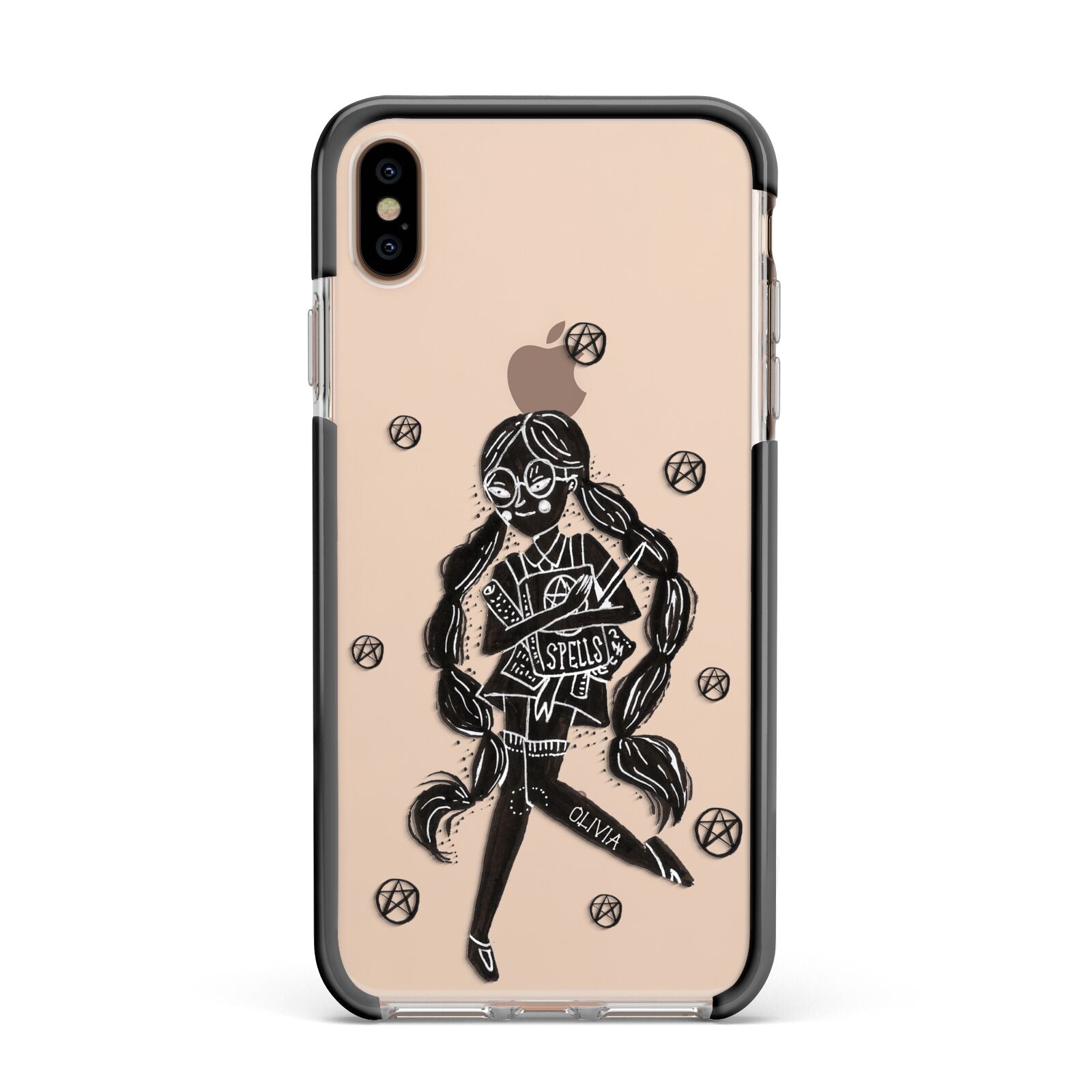 Spells Girl Halloween Personalised Apple iPhone Xs Max Impact Case Black Edge on Gold Phone