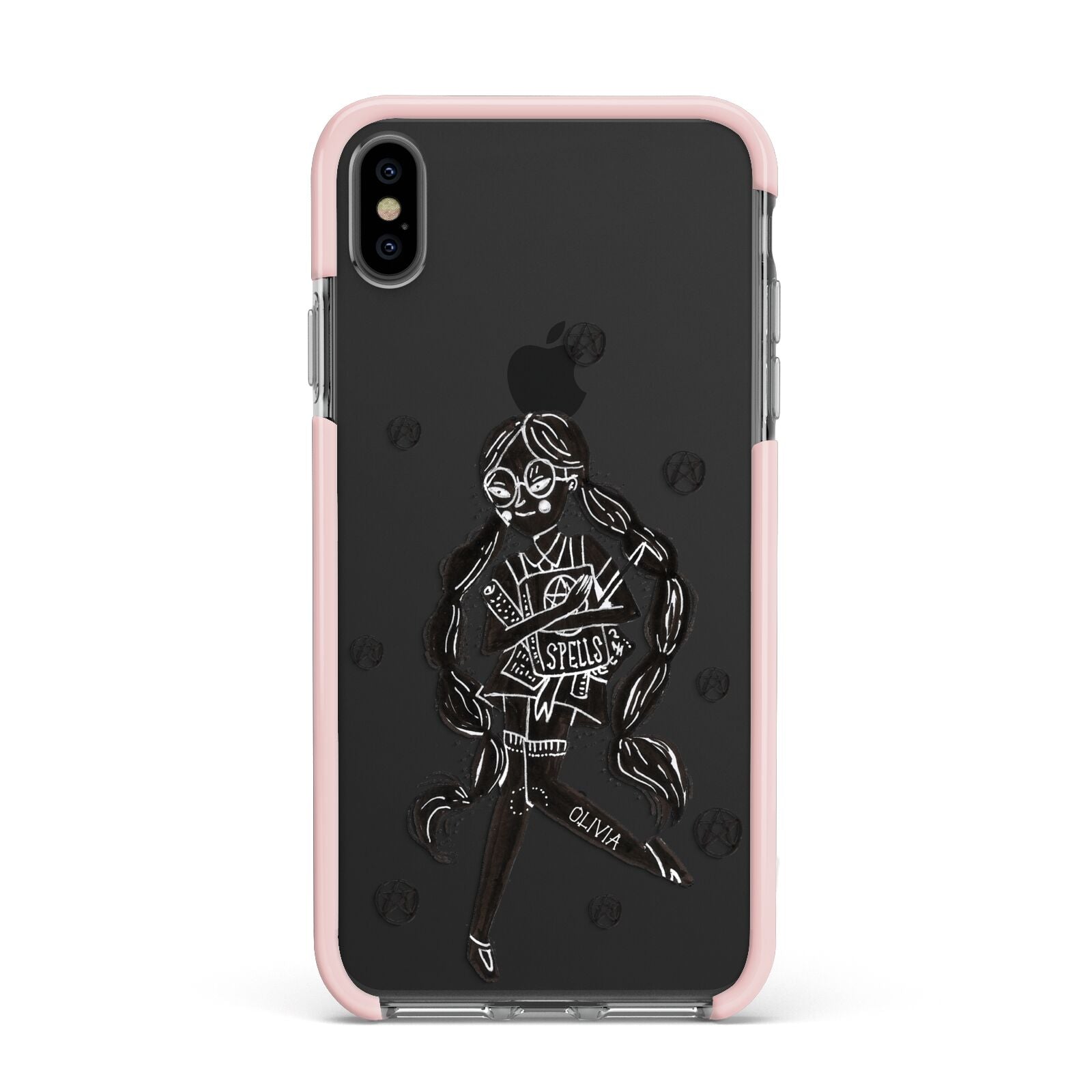 Spells Girl Halloween Personalised Apple iPhone Xs Max Impact Case Pink Edge on Black Phone