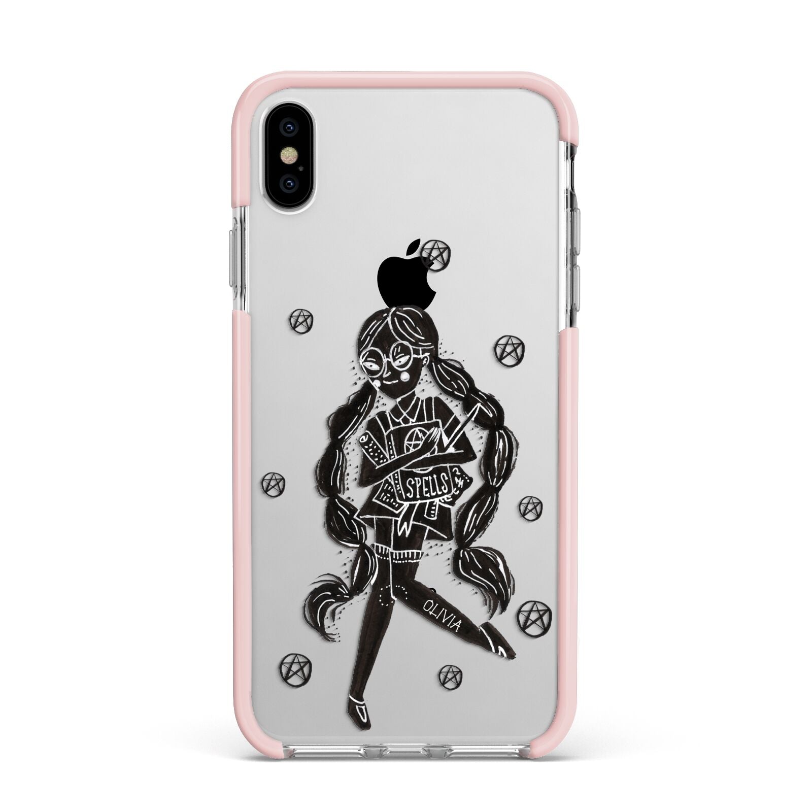 Spells Girl Halloween Personalised Apple iPhone Xs Max Impact Case Pink Edge on Silver Phone