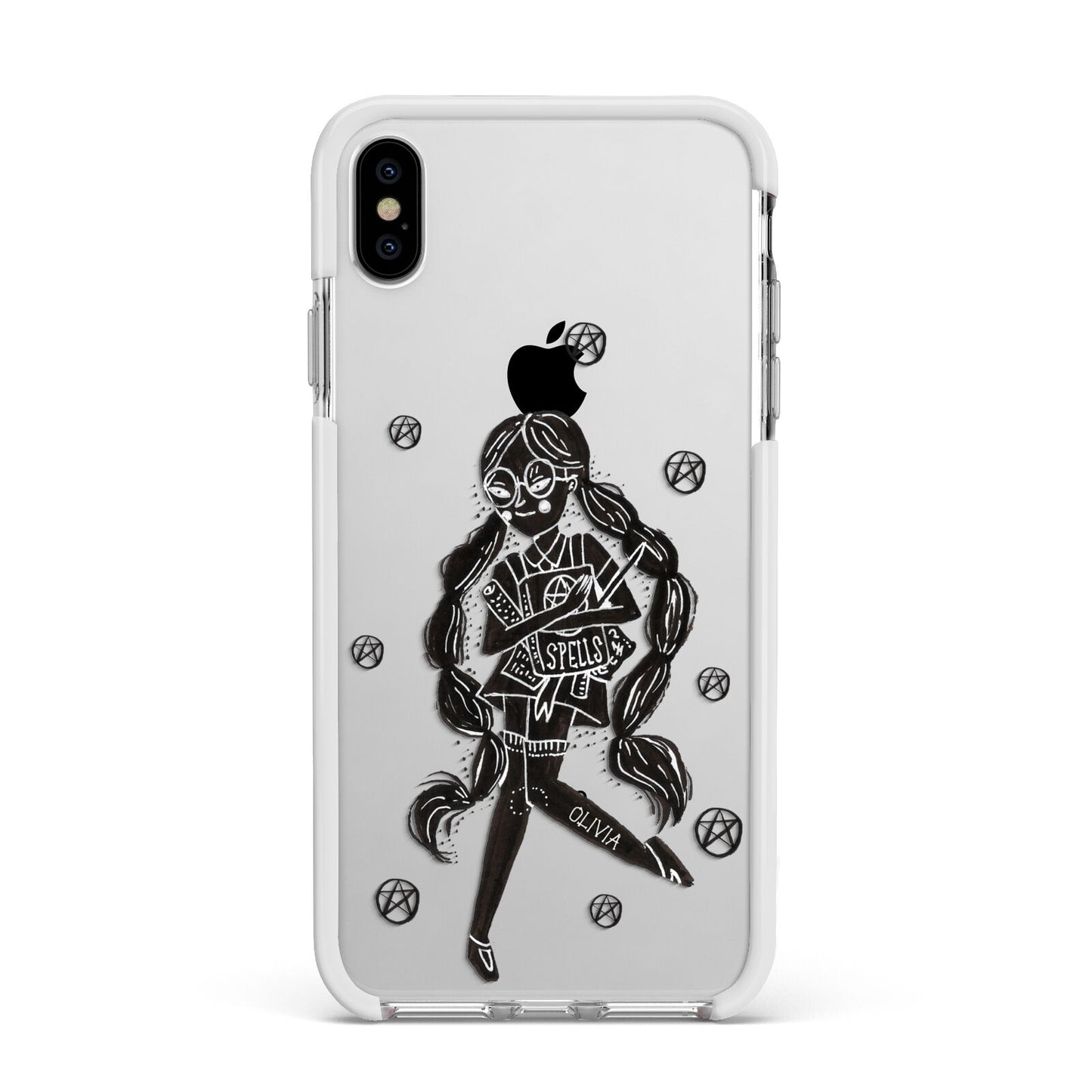 Spells Girl Halloween Personalised Apple iPhone Xs Max Impact Case White Edge on Silver Phone