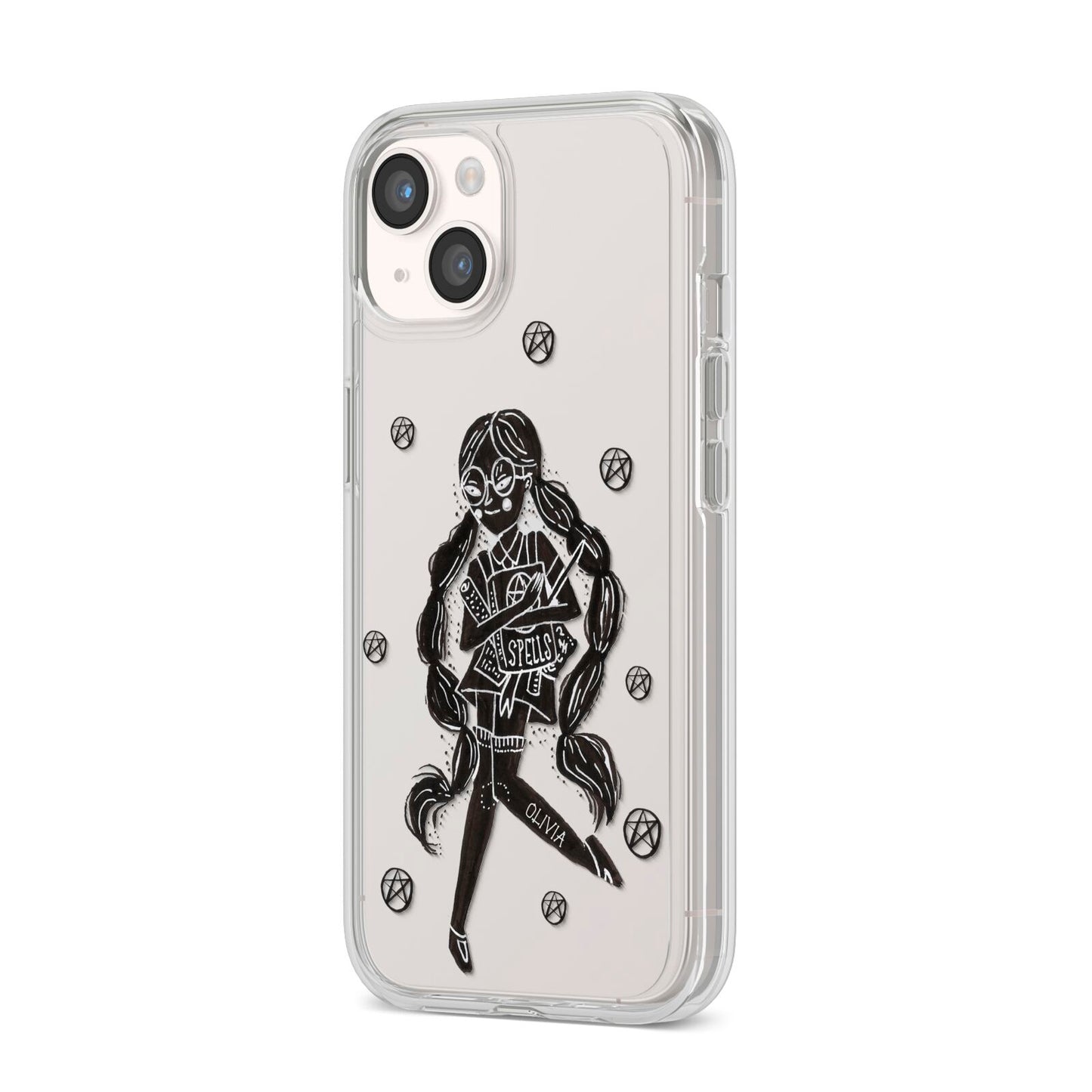 Spells Girl Halloween Personalised iPhone 14 Clear Tough Case Starlight Angled Image