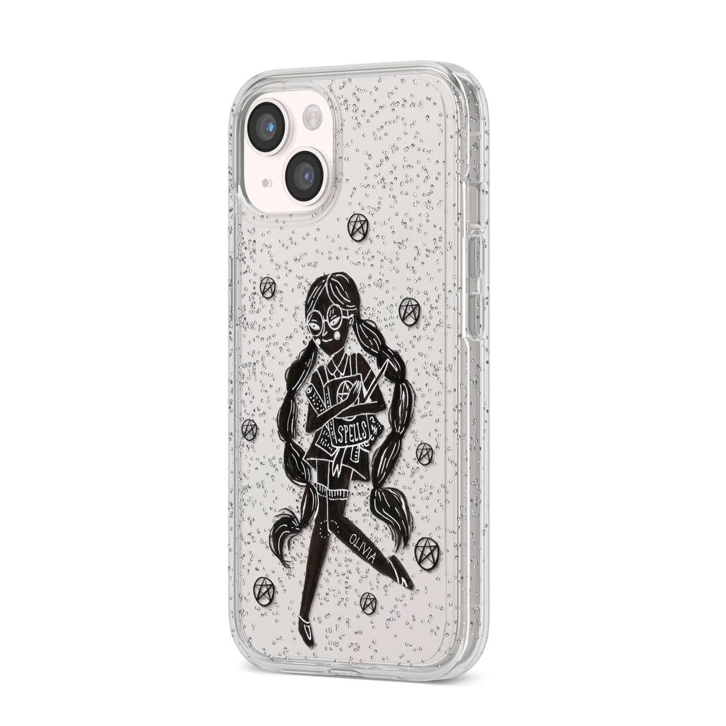 Spells Girl Halloween Personalised iPhone 14 Glitter Tough Case Starlight Angled Image