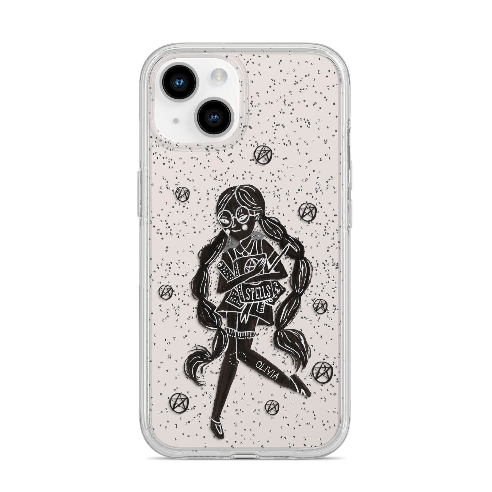 Spells Girl Halloween Personalised iPhone 14 Glitter Tough Case Starlight