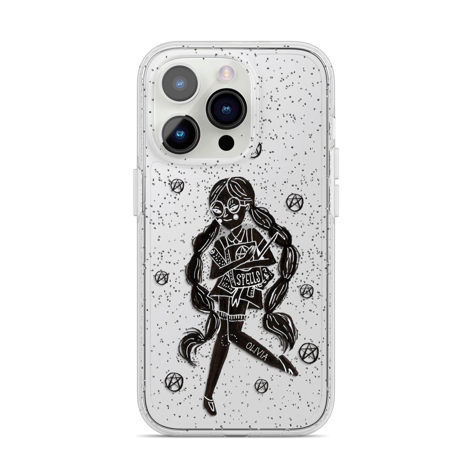 Spells Girl Halloween Personalised iPhone 14 Pro Glitter Tough Case Silver