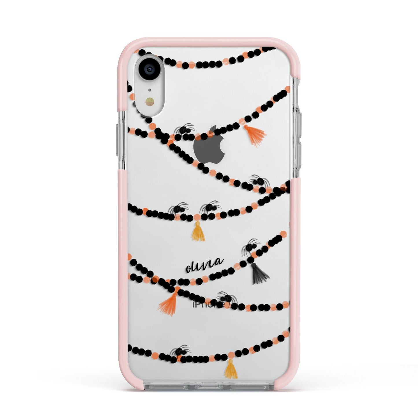 Spider Halloween Apple iPhone XR Impact Case Pink Edge on Silver Phone