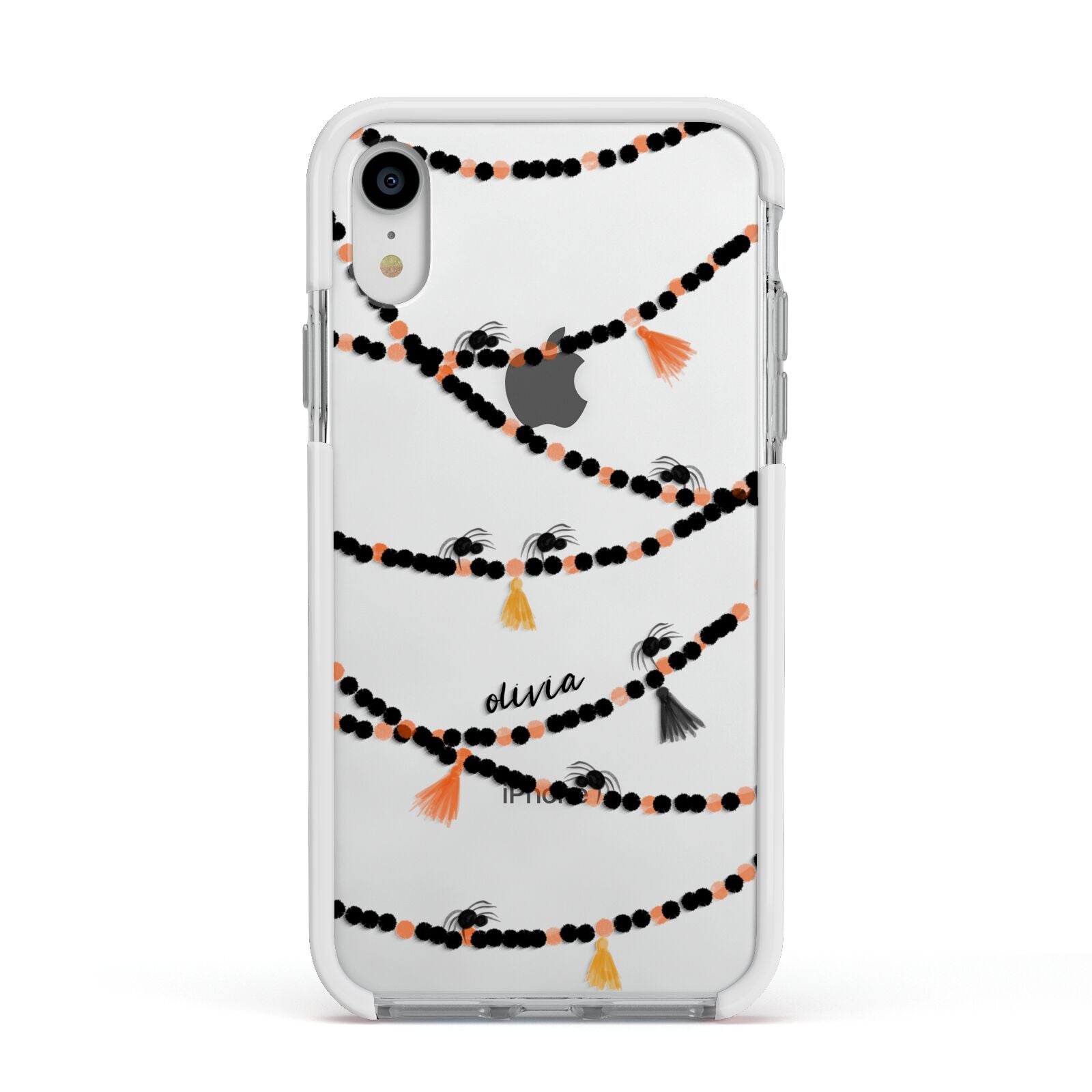 Spider Halloween Apple iPhone XR Impact Case White Edge on Silver Phone