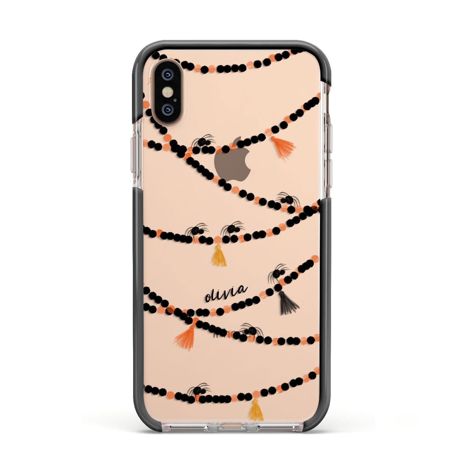 Spider Halloween Apple iPhone Xs Impact Case Black Edge on Gold Phone