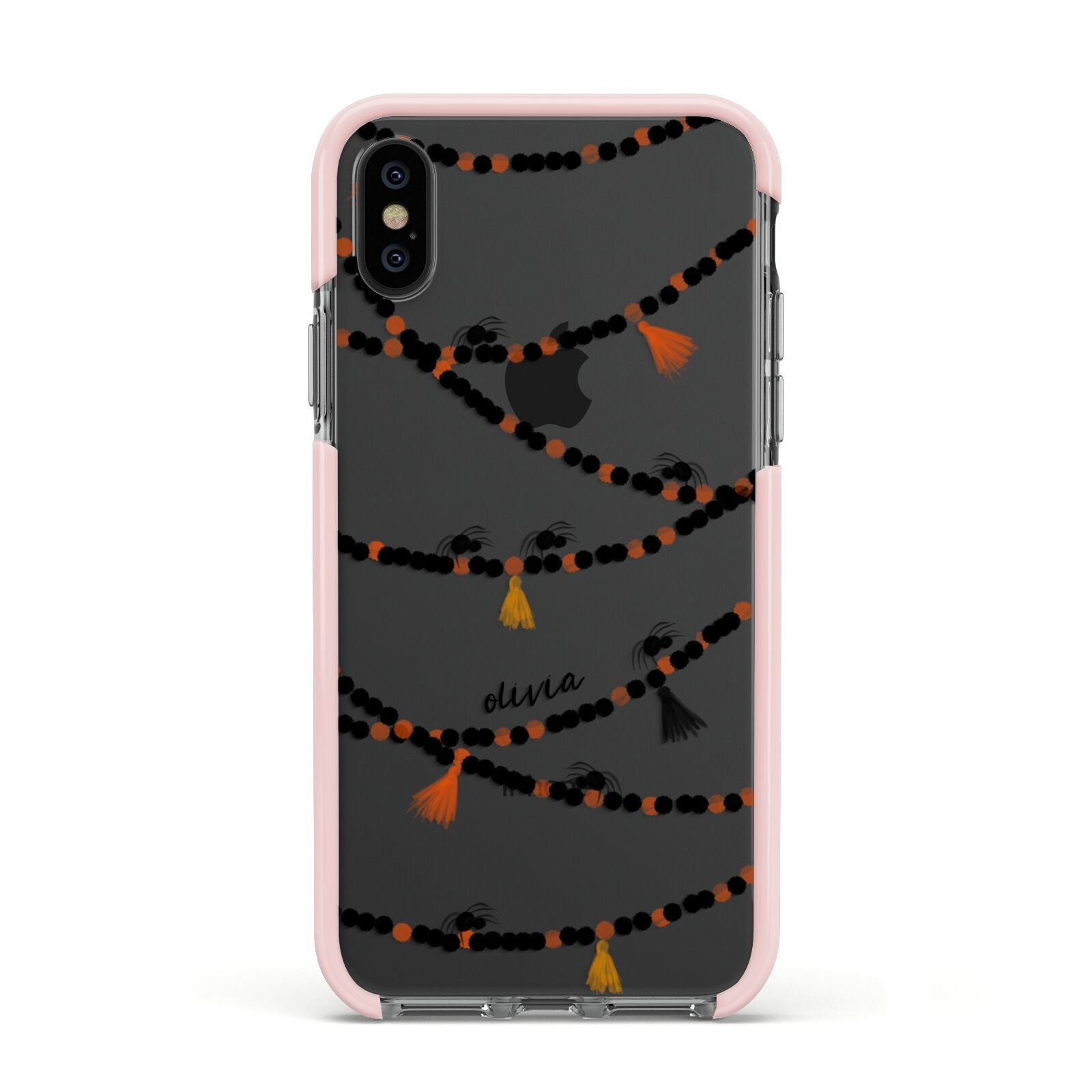 Spider Halloween Apple iPhone Xs Impact Case Pink Edge on Black Phone