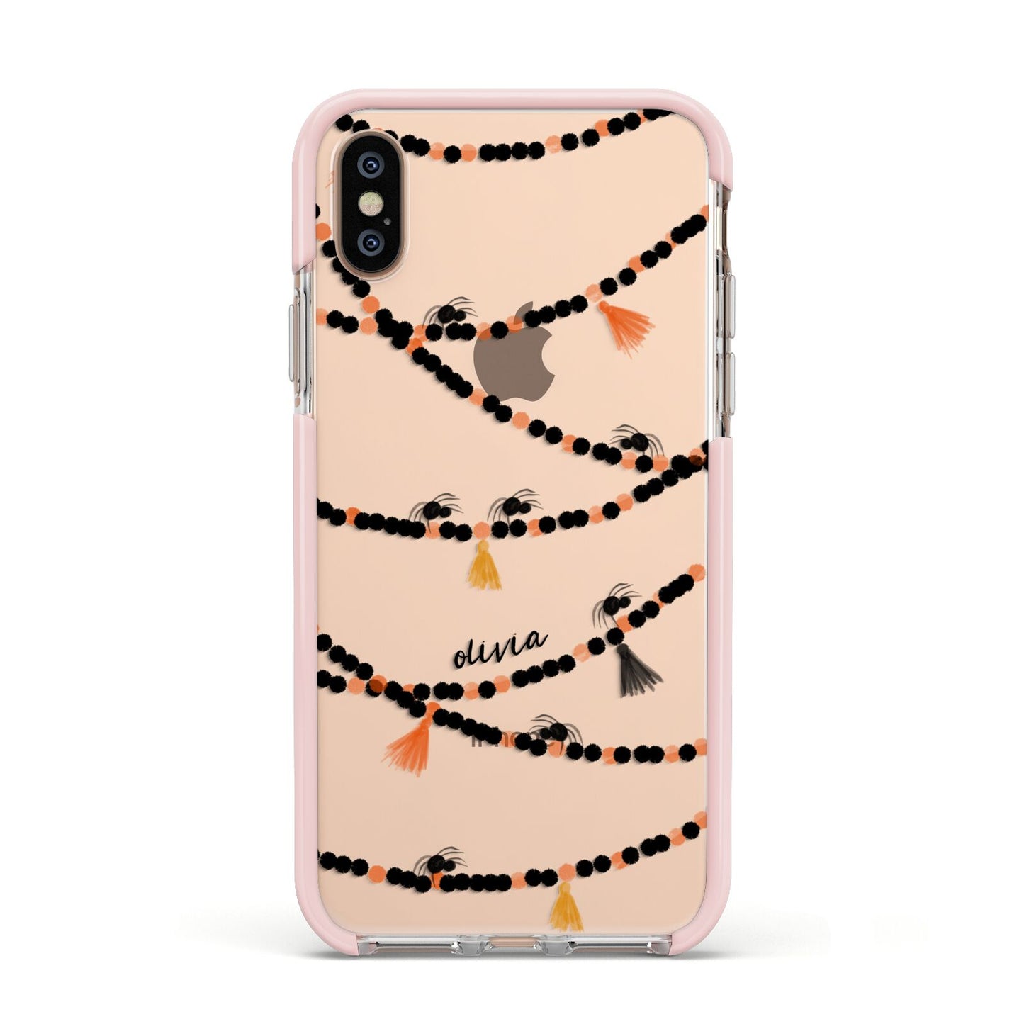 Spider Halloween Apple iPhone Xs Impact Case Pink Edge on Gold Phone