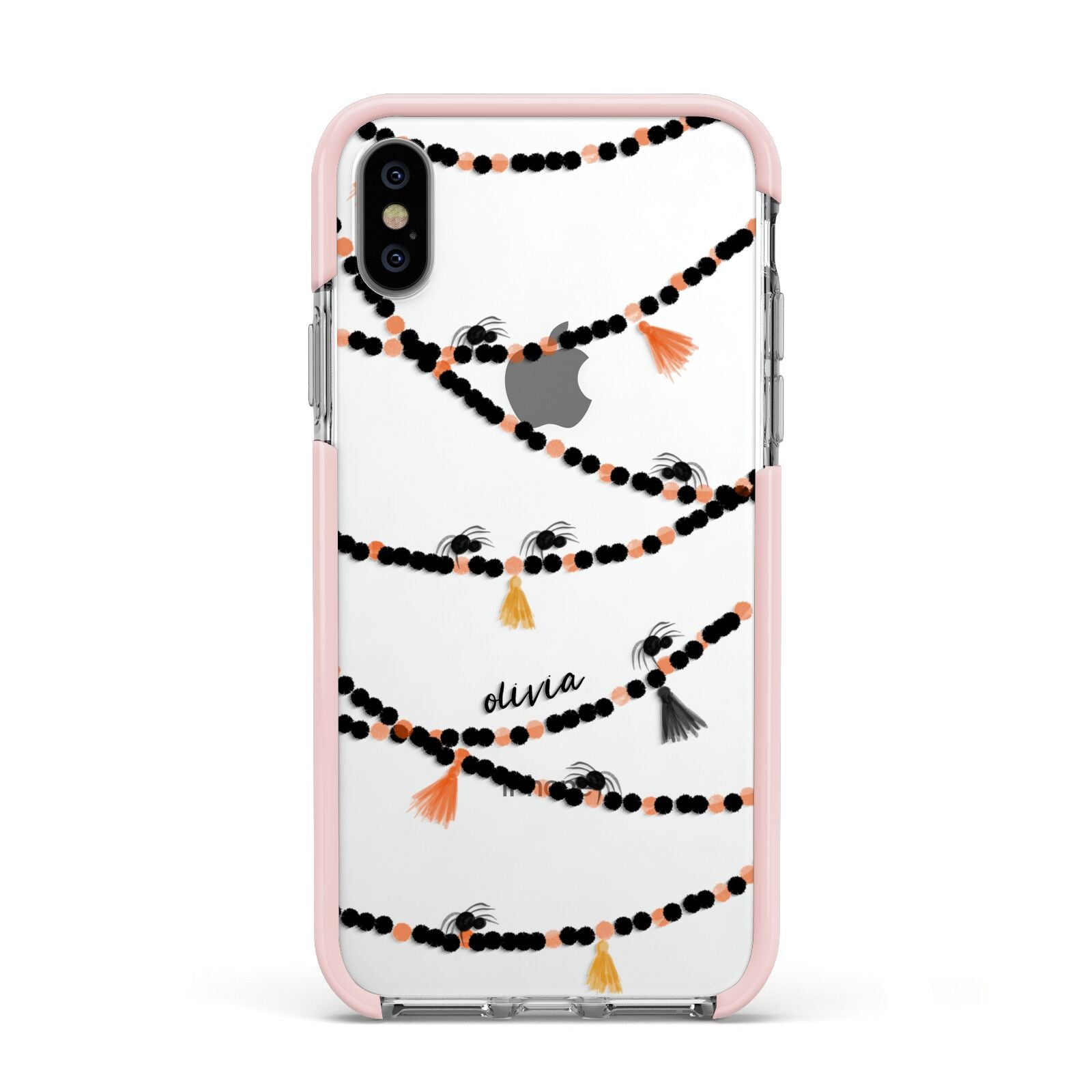 Spider Halloween Apple iPhone Xs Impact Case Pink Edge on Silver Phone