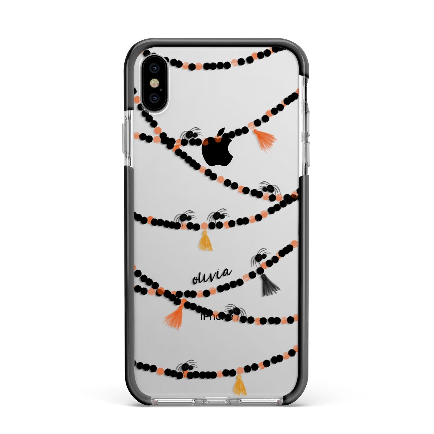 Spider Halloween Apple iPhone Xs Max Impact Case Black Edge on Silver Phone