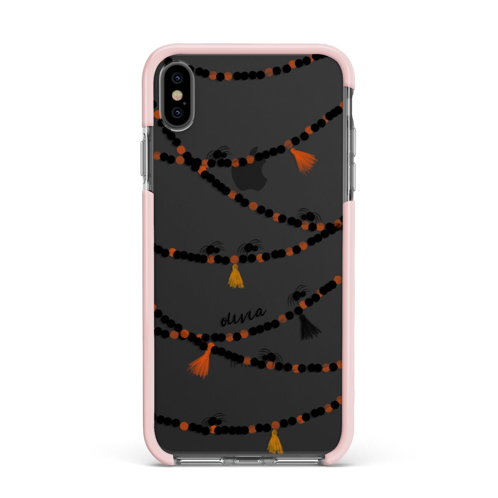 Spider Halloween Apple iPhone Xs Max Impact Case Pink Edge on Black Phone