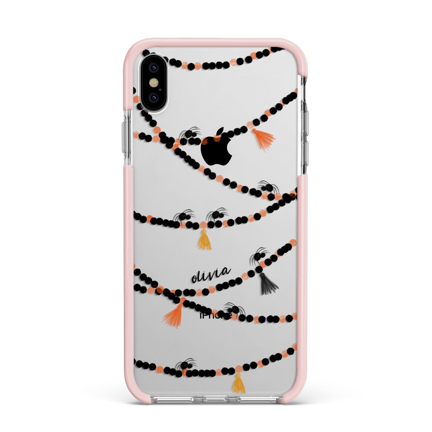Spider Halloween Apple iPhone Xs Max Impact Case Pink Edge on Silver Phone