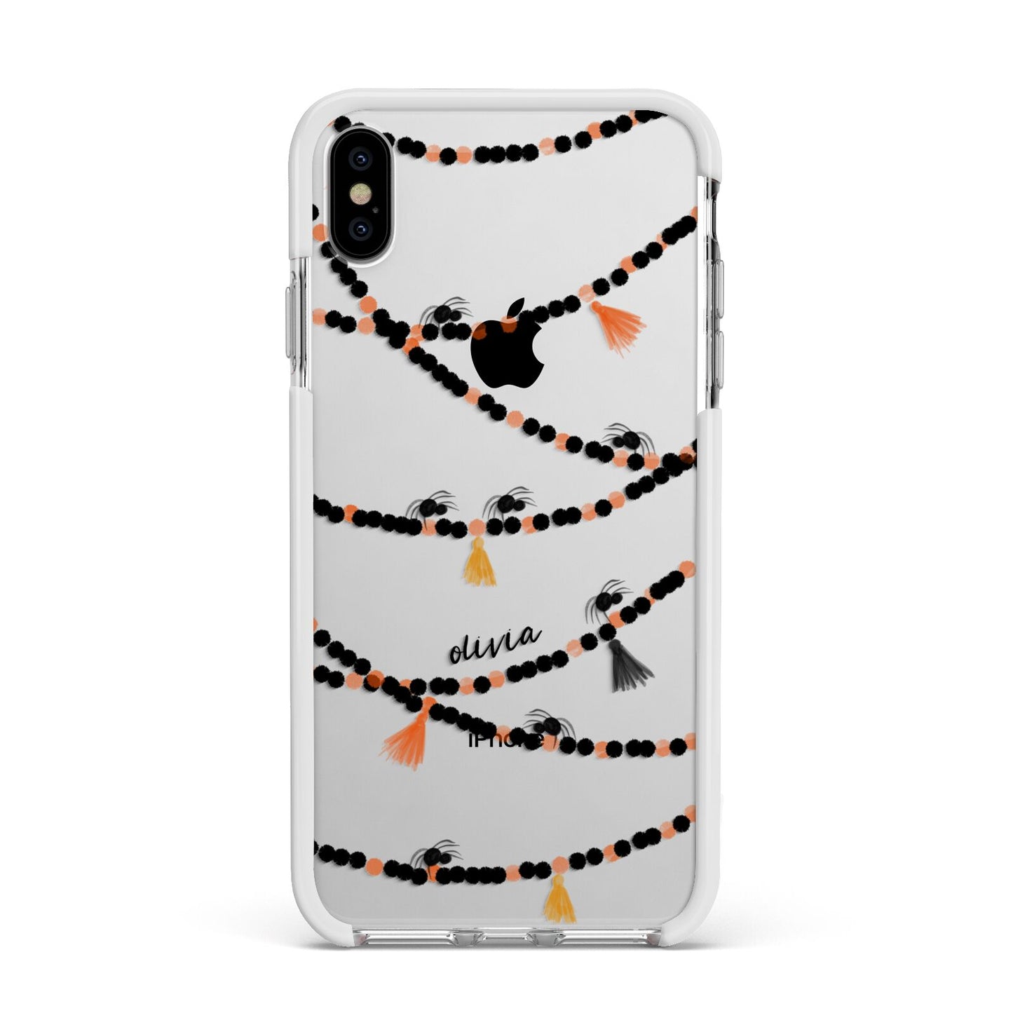 Spider Halloween Apple iPhone Xs Max Impact Case White Edge on Silver Phone