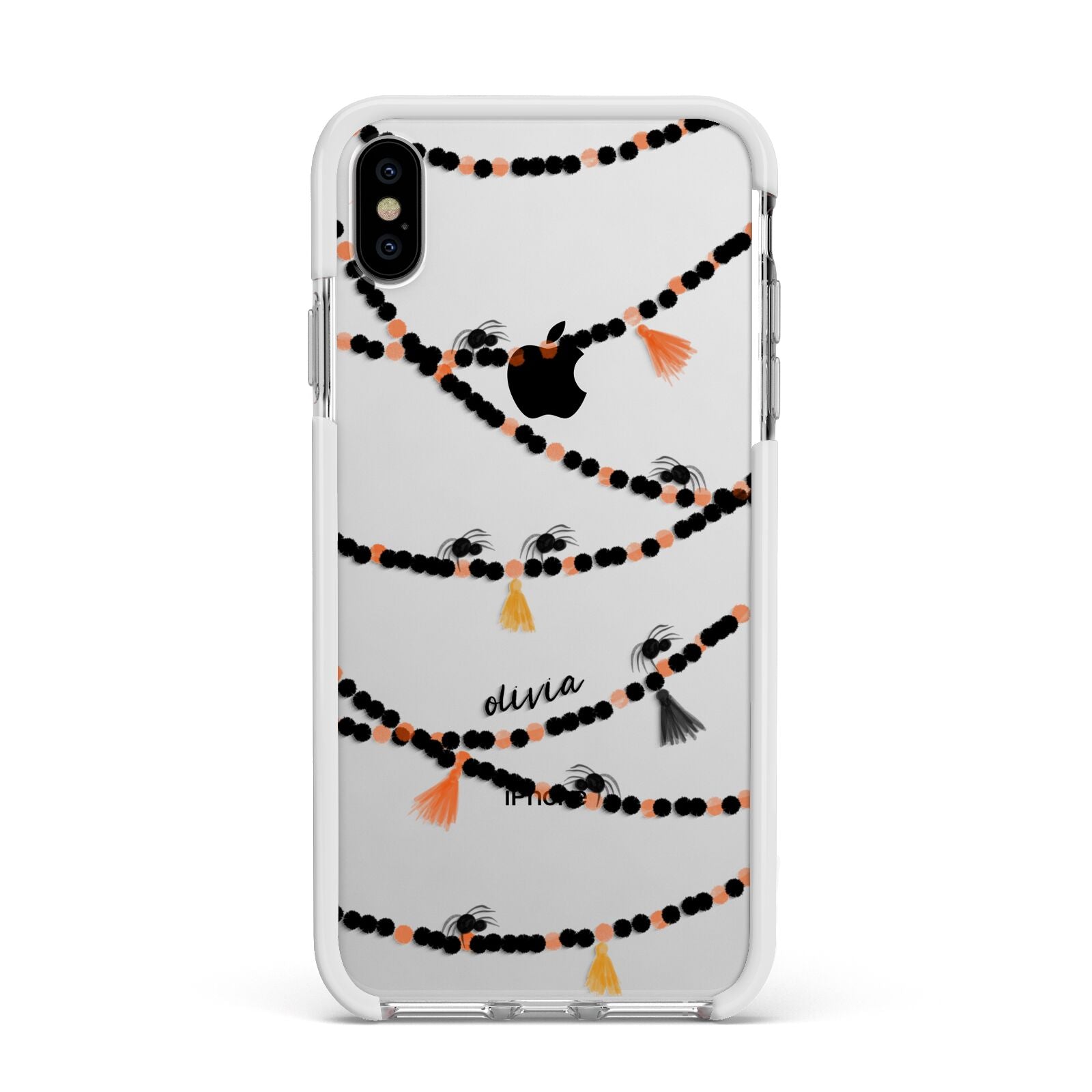 Spider Halloween Apple iPhone Xs Max Impact Case White Edge on Silver Phone