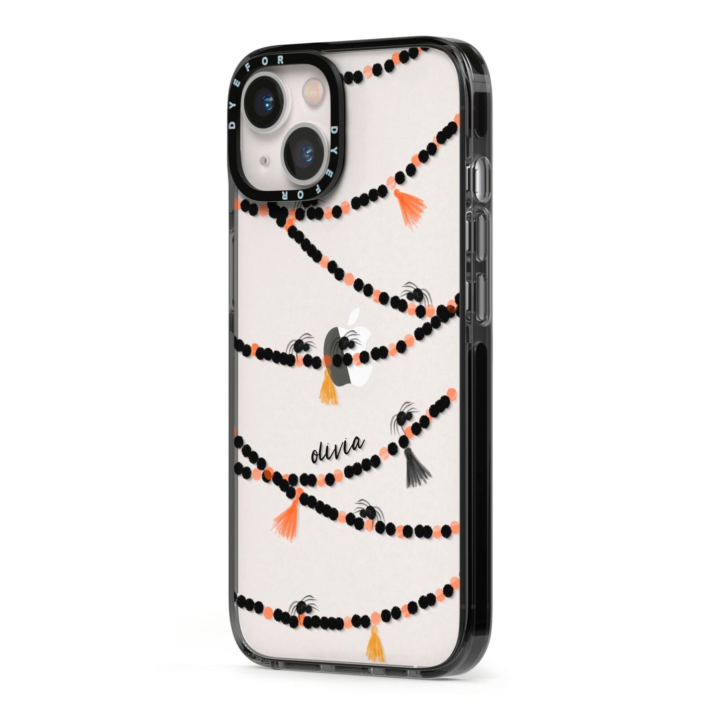 Spider Halloween iPhone 13 Black Impact Case Side Angle on Silver phone