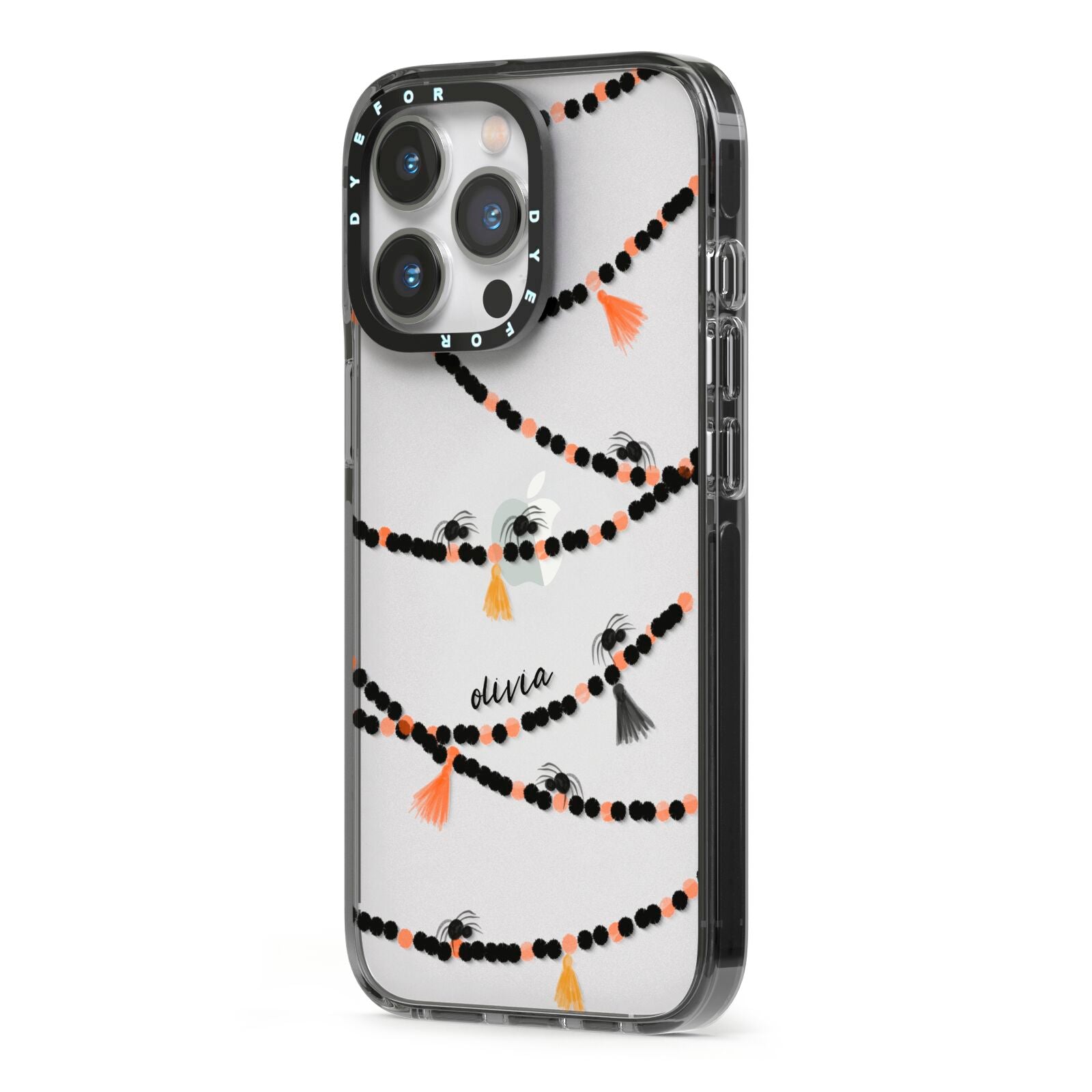 Spider Halloween iPhone 13 Pro Black Impact Case Side Angle on Silver phone
