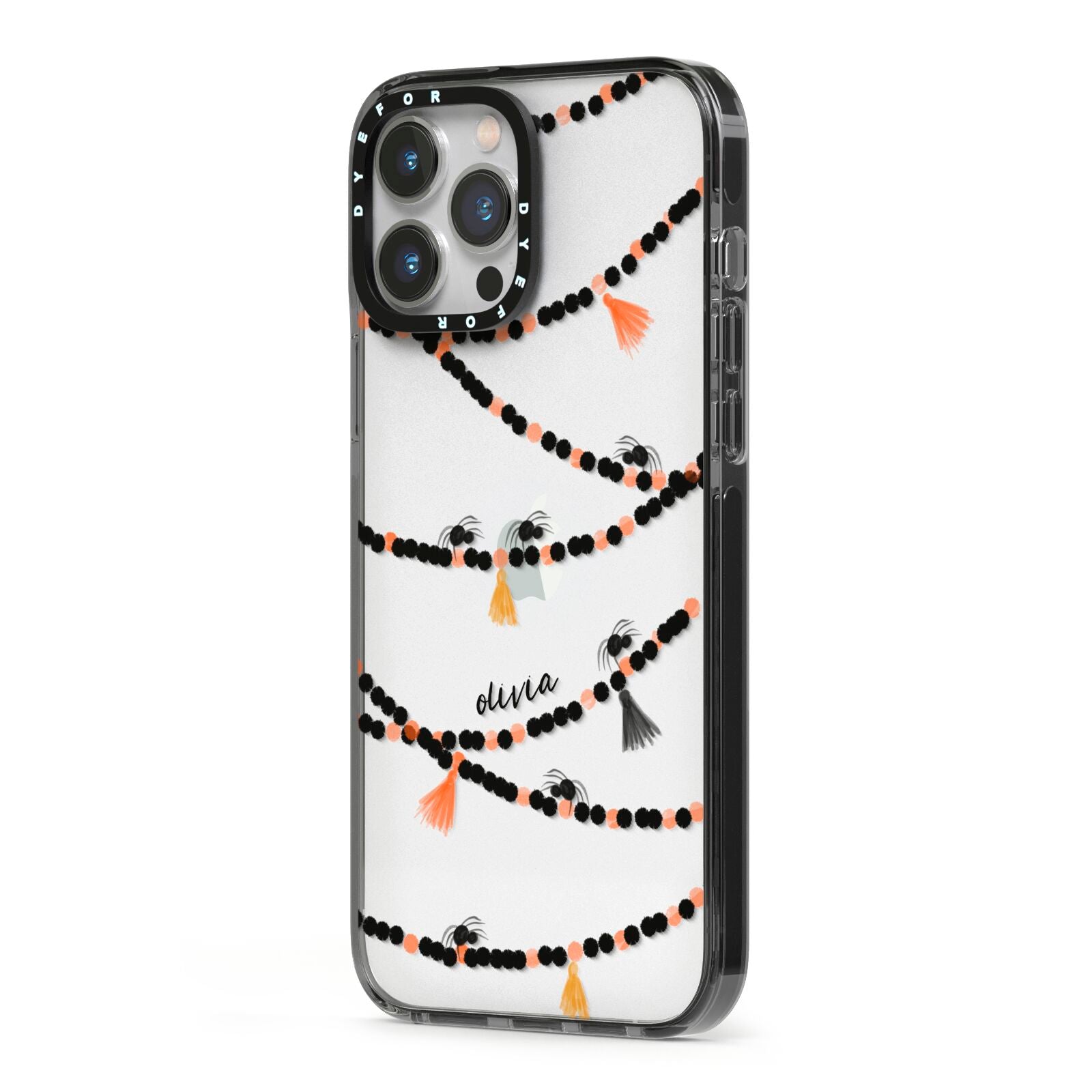 Spider Halloween iPhone 13 Pro Max Black Impact Case Side Angle on Silver phone
