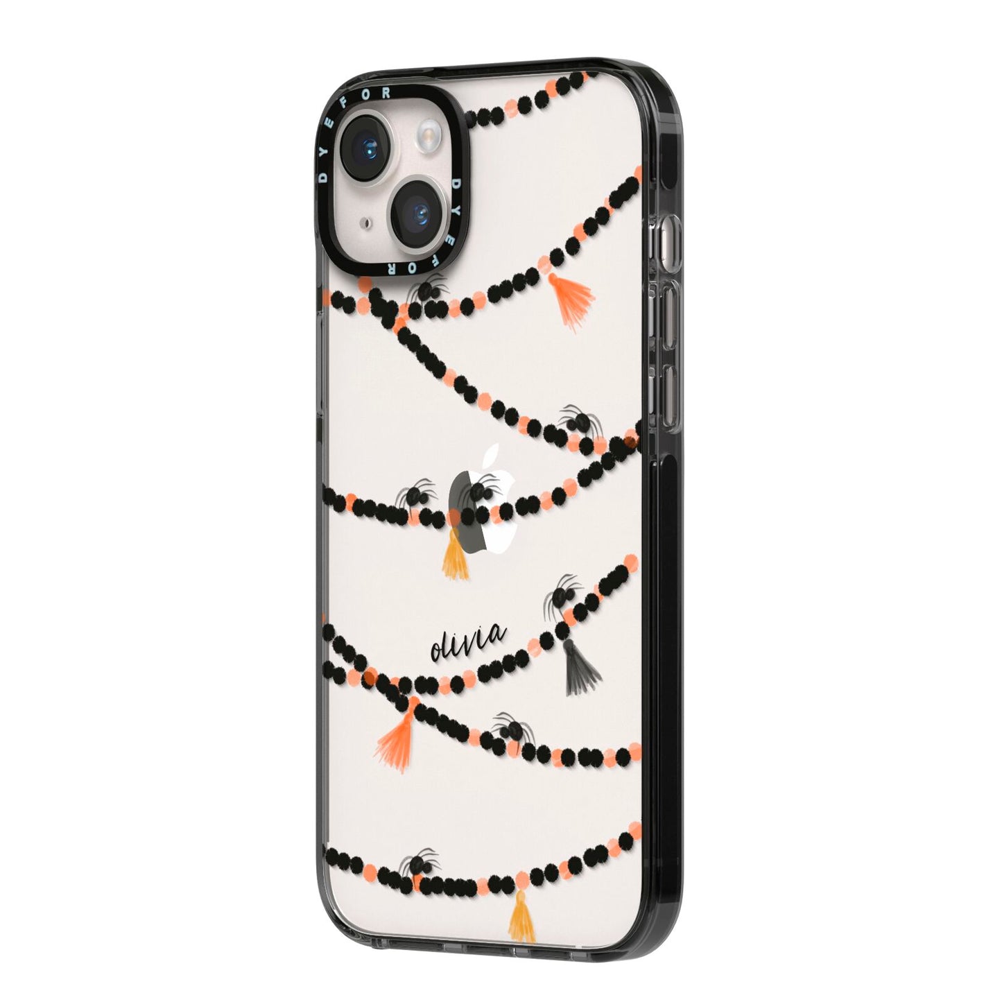Spider Halloween iPhone 14 Plus Black Impact Case Side Angle on Silver phone