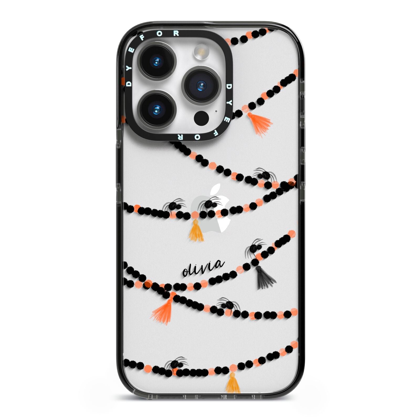 Spider Halloween iPhone 14 Pro Black Impact Case on Silver phone