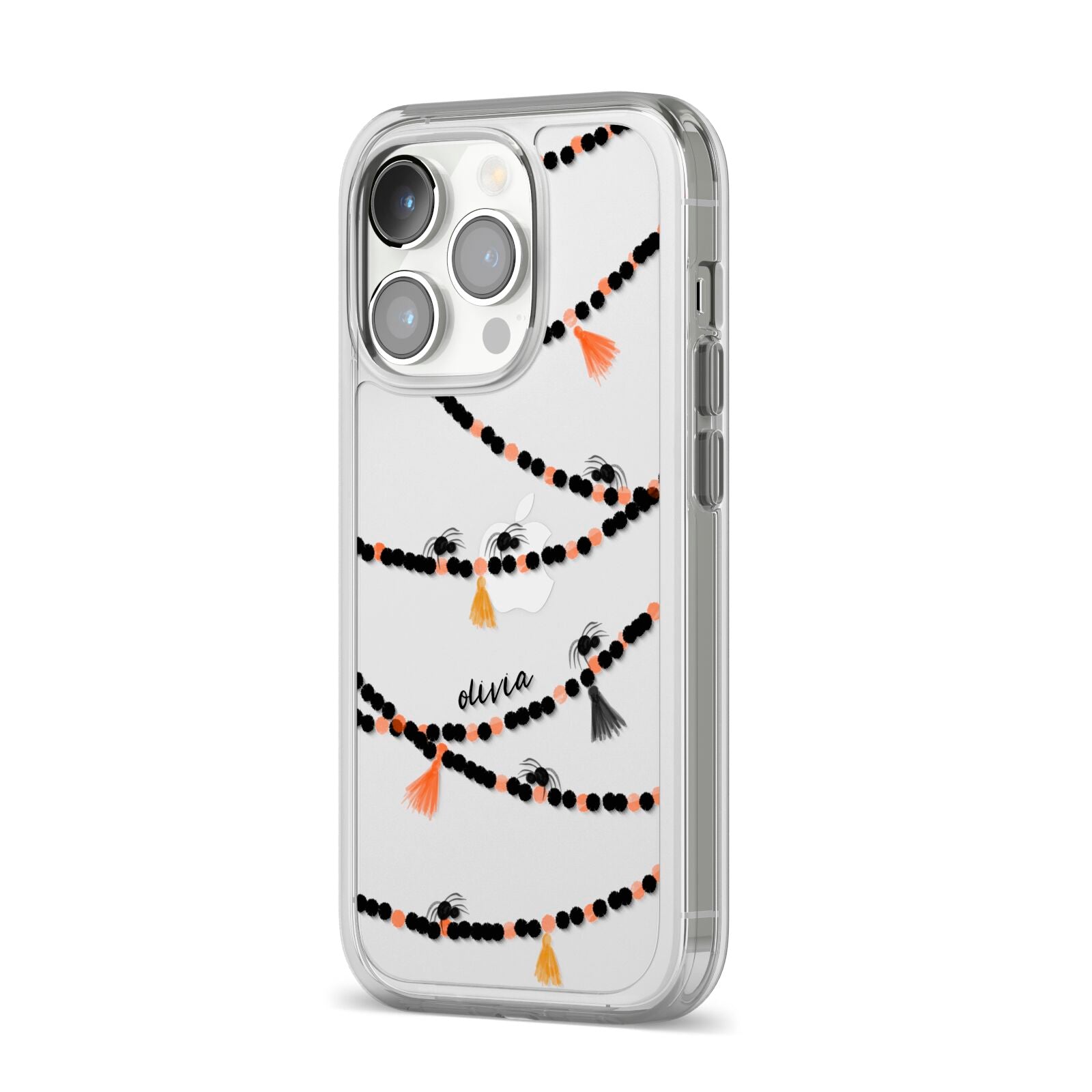 Spider Halloween iPhone 14 Pro Clear Tough Case Silver Angled Image