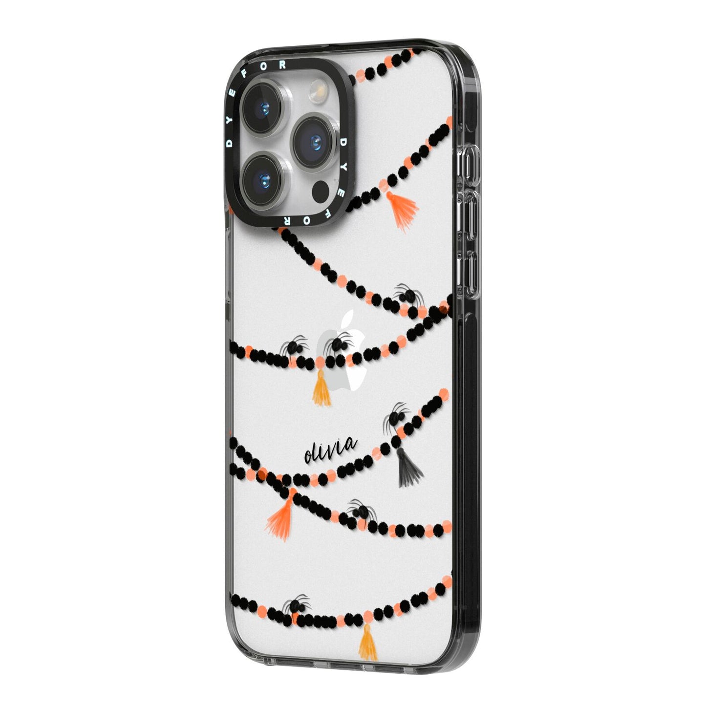 Spider Halloween iPhone 14 Pro Max Black Impact Case Side Angle on Silver phone