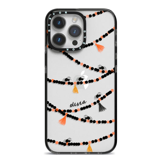 Spider Halloween iPhone 14 Pro Max Black Impact Case on Silver phone