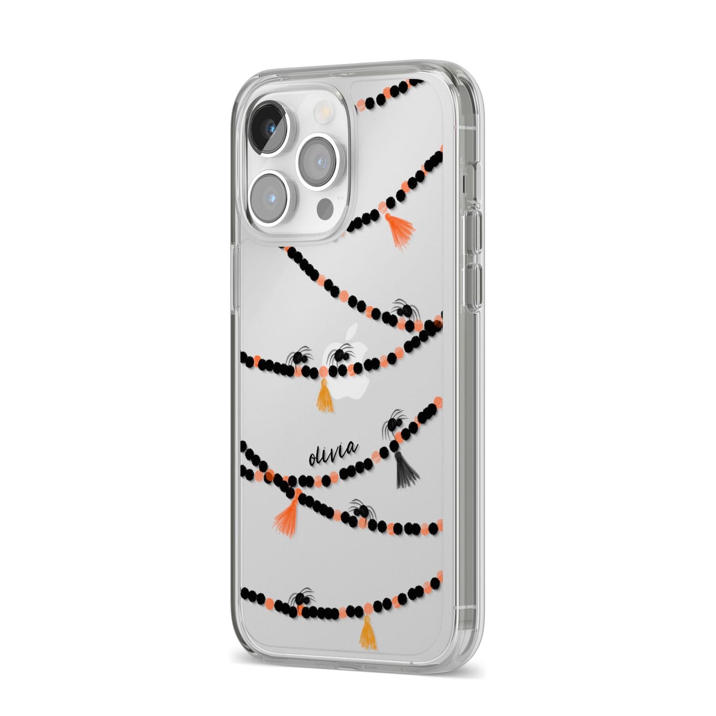 Spider Halloween iPhone 14 Pro Max Clear Tough Case Silver Angled Image