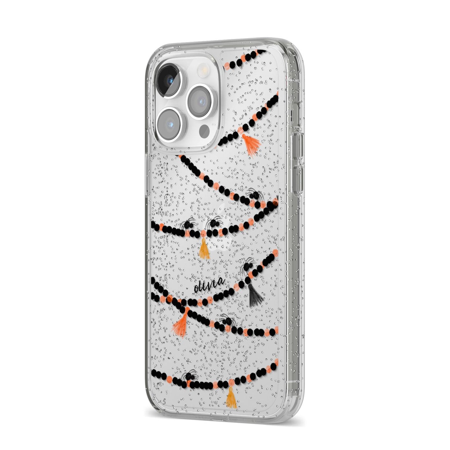 Spider Halloween iPhone 14 Pro Max Glitter Tough Case Silver Angled Image
