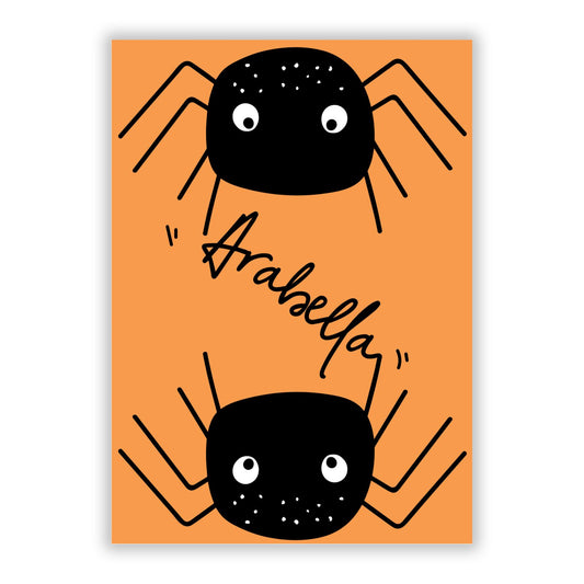 Spider Orange Personalised A5 Flat Greetings Card