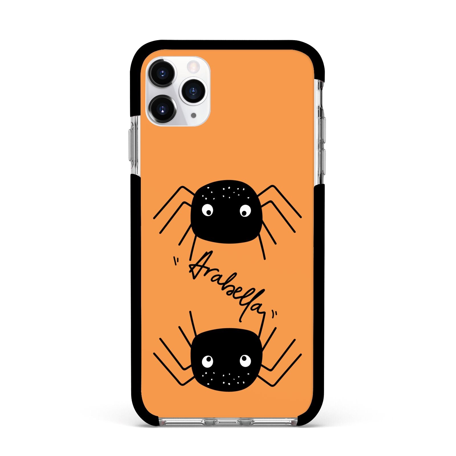 Spider Orange Personalised Apple iPhone 11 Pro Max in Silver with Black Impact Case