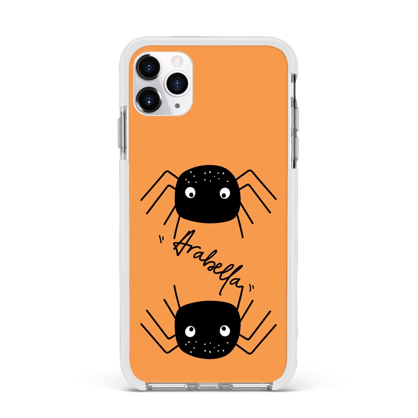 Spider Orange Personalised Apple iPhone 11 Pro Max in Silver with White Impact Case