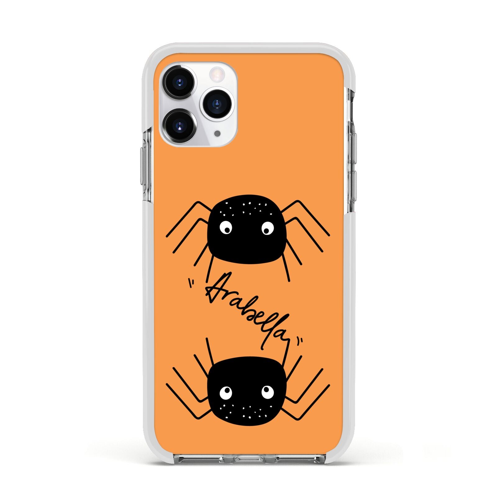 Spider Orange Personalised Apple iPhone 11 Pro in Silver with White Impact Case