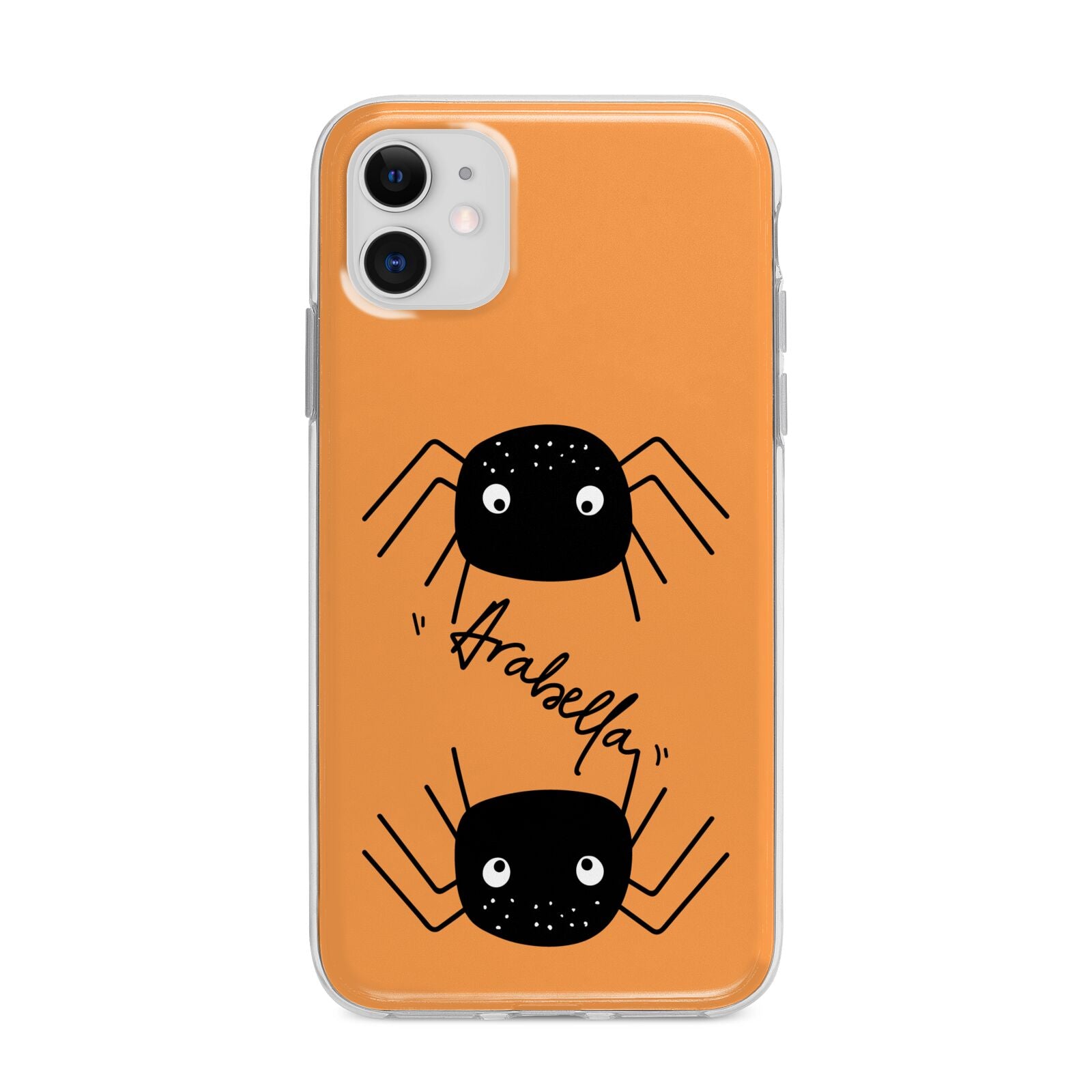 Spider Orange Personalised Apple iPhone 11 in White with Bumper Case