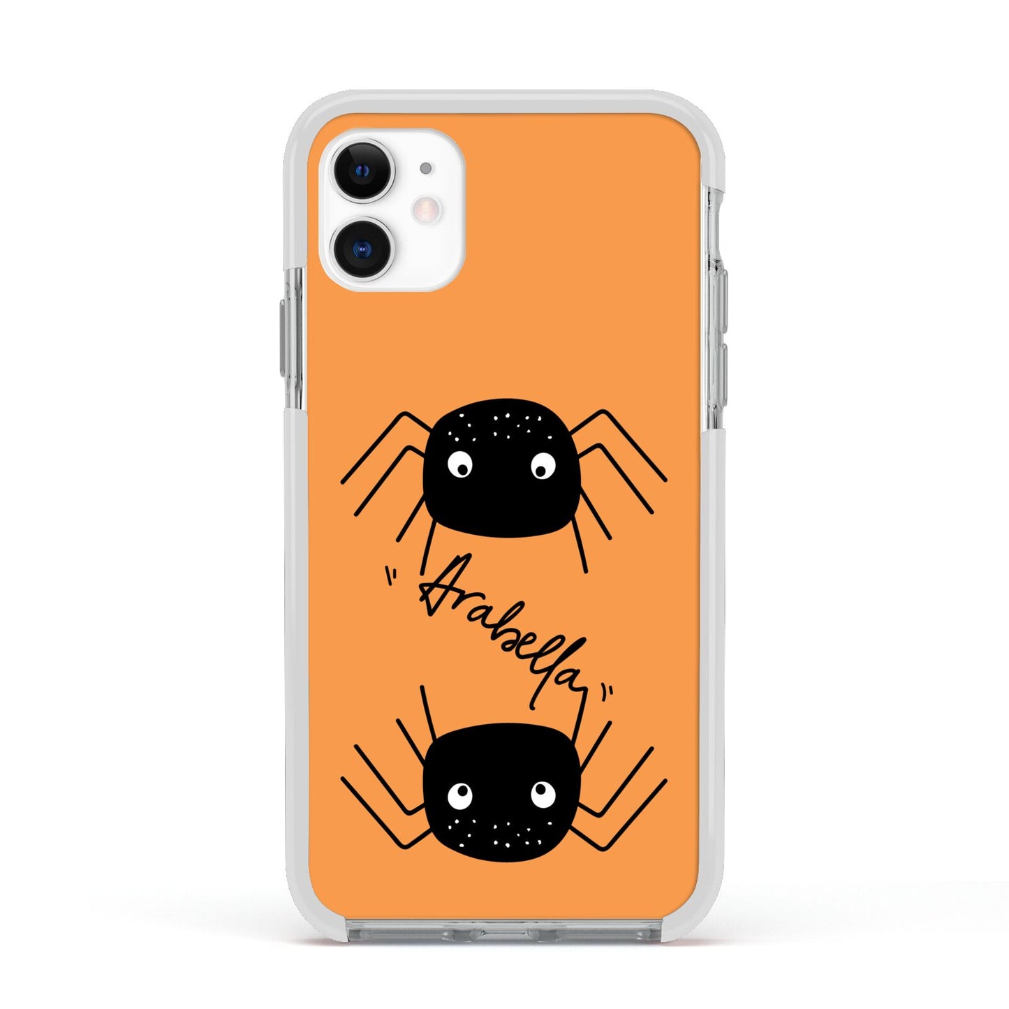 Spider Orange Personalised Apple iPhone 11 in White with White Impact Case