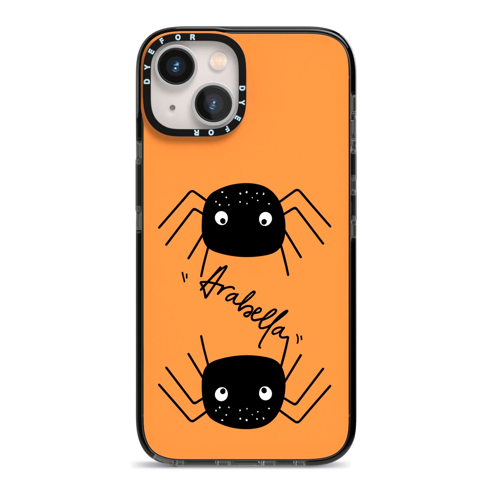 Spider Orange Personalised iPhone 13 Black Impact Case on Silver phone