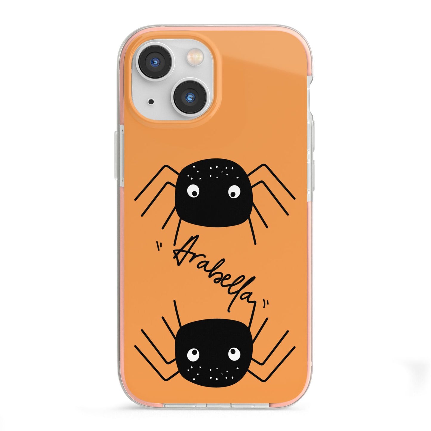 Spider Orange Personalised iPhone 13 Mini TPU Impact Case with Pink Edges