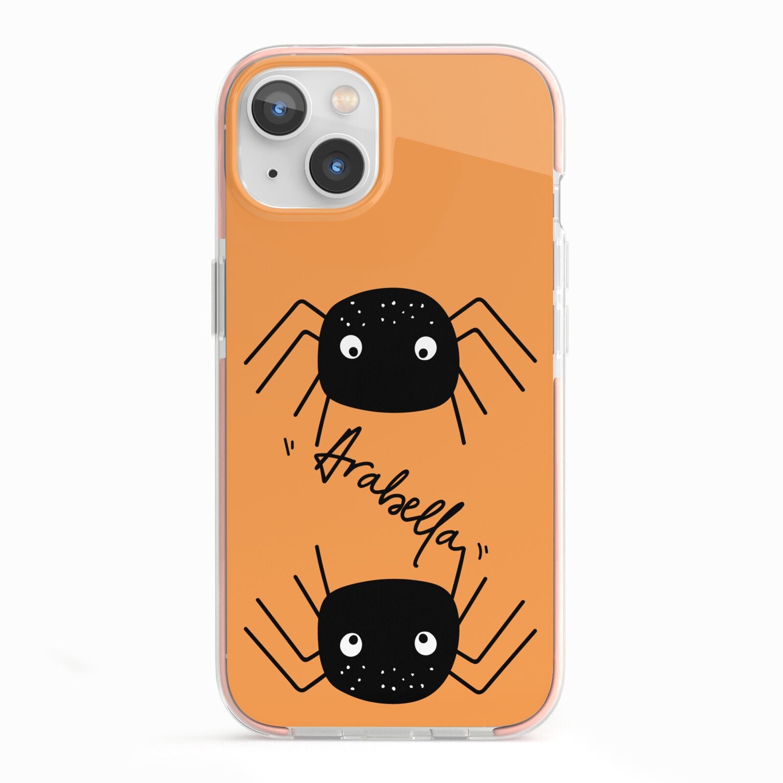 Spider Orange Personalised iPhone 13 TPU Impact Case with Pink Edges