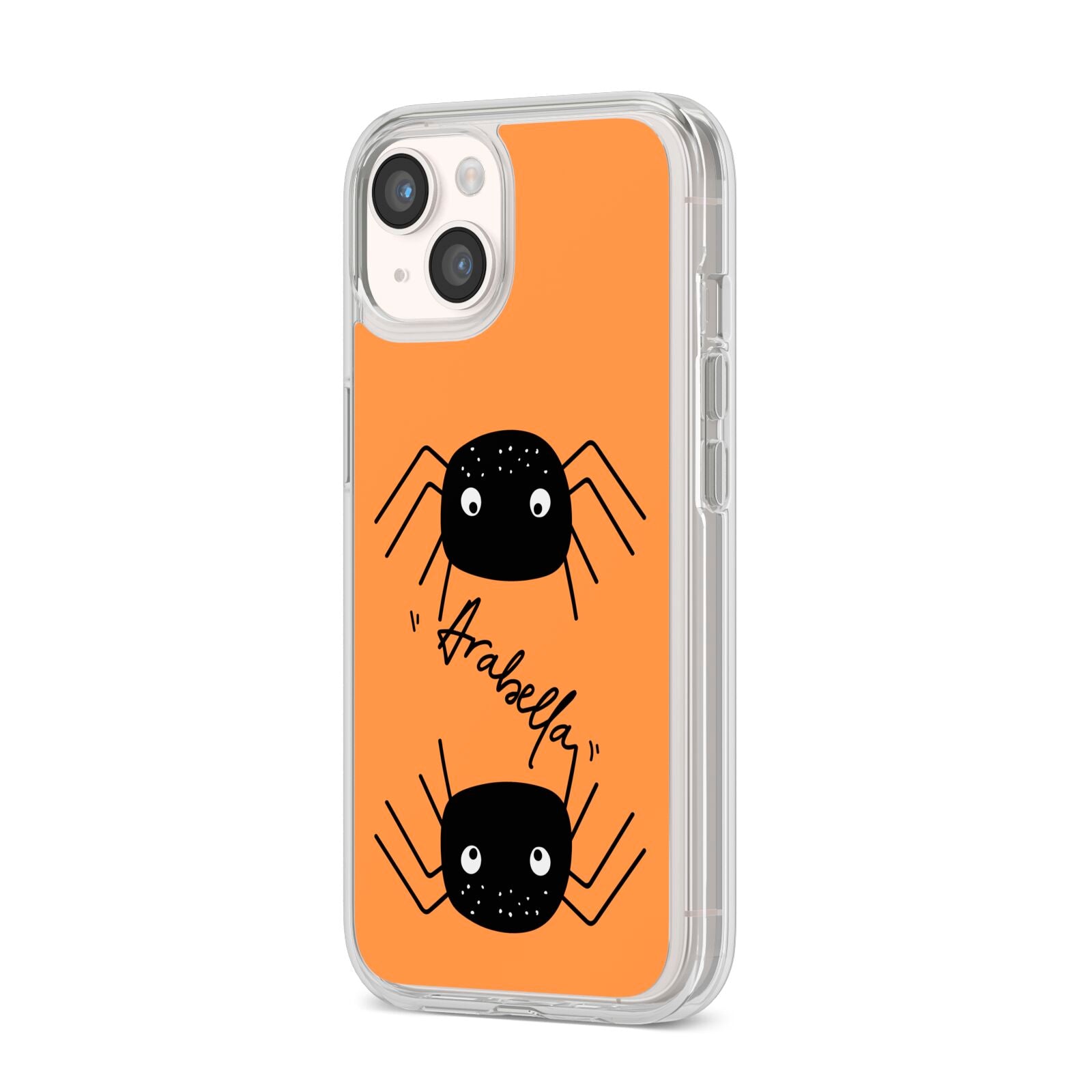 Spider Orange Personalised iPhone 14 Clear Tough Case Starlight Angled Image