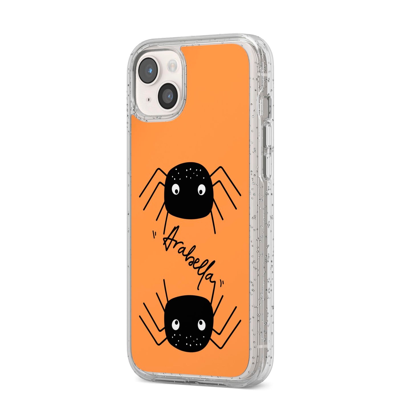 Spider Orange Personalised iPhone 14 Plus Glitter Tough Case Starlight Angled Image
