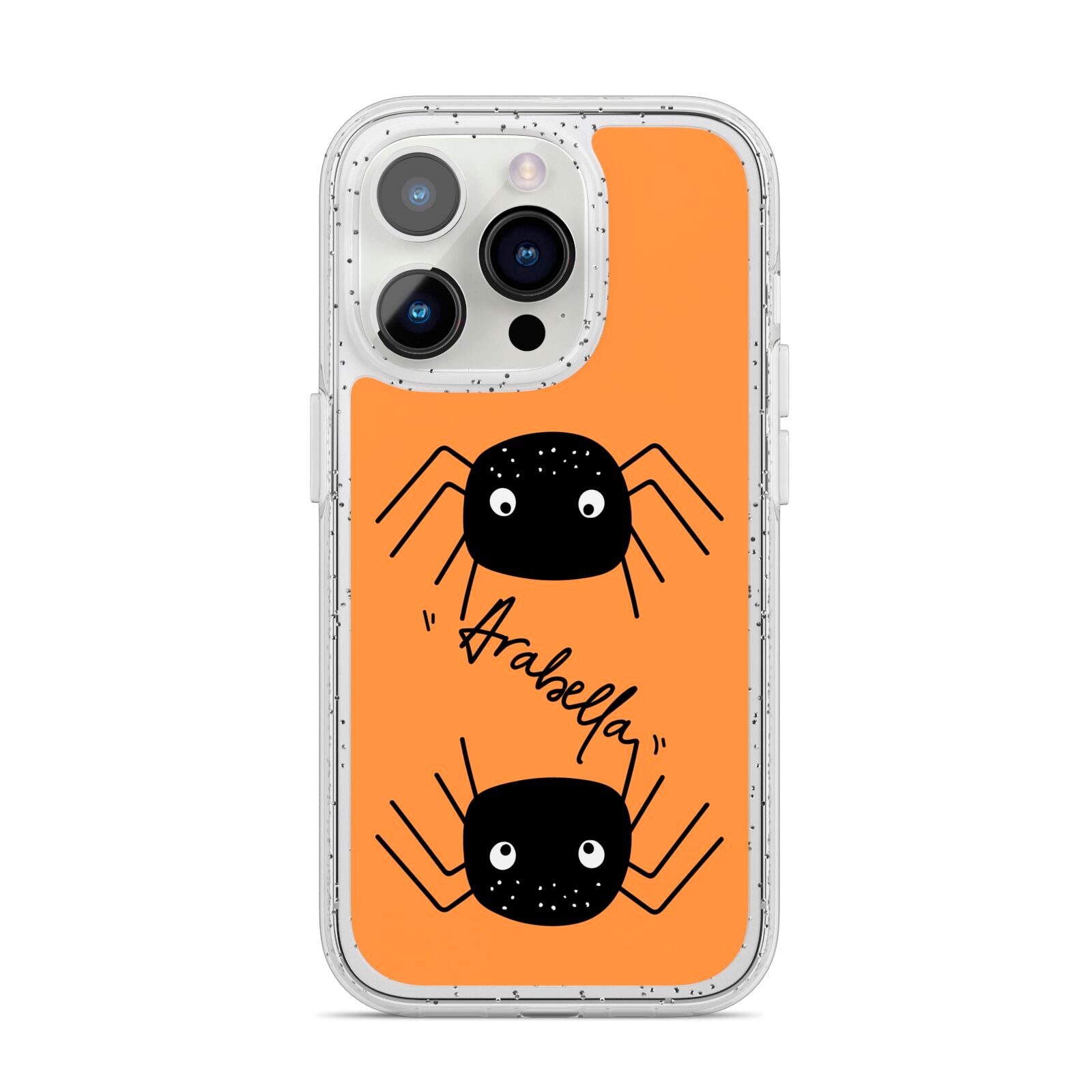 Spider Orange Personalised iPhone 14 Pro Glitter Tough Case Silver