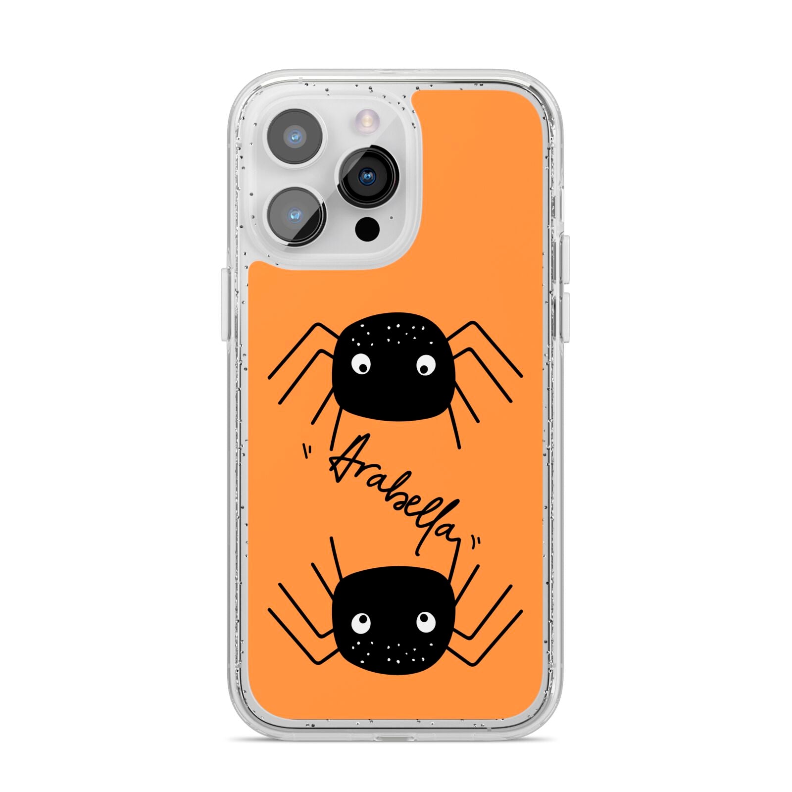Spider Orange Personalised iPhone 14 Pro Max Glitter Tough Case Silver
