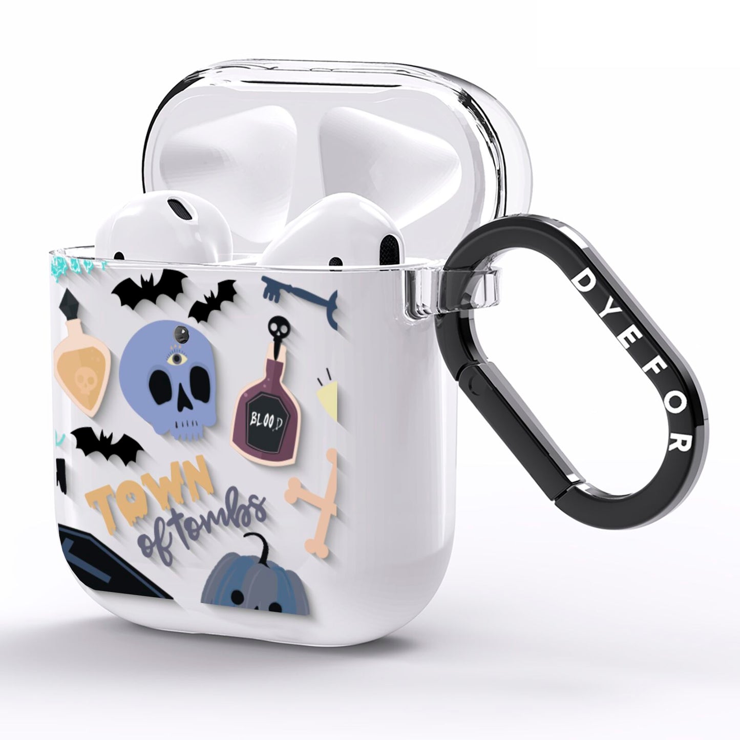 Spooky Blue Illustrations and Catchphrases AirPods Clear Case Side Image