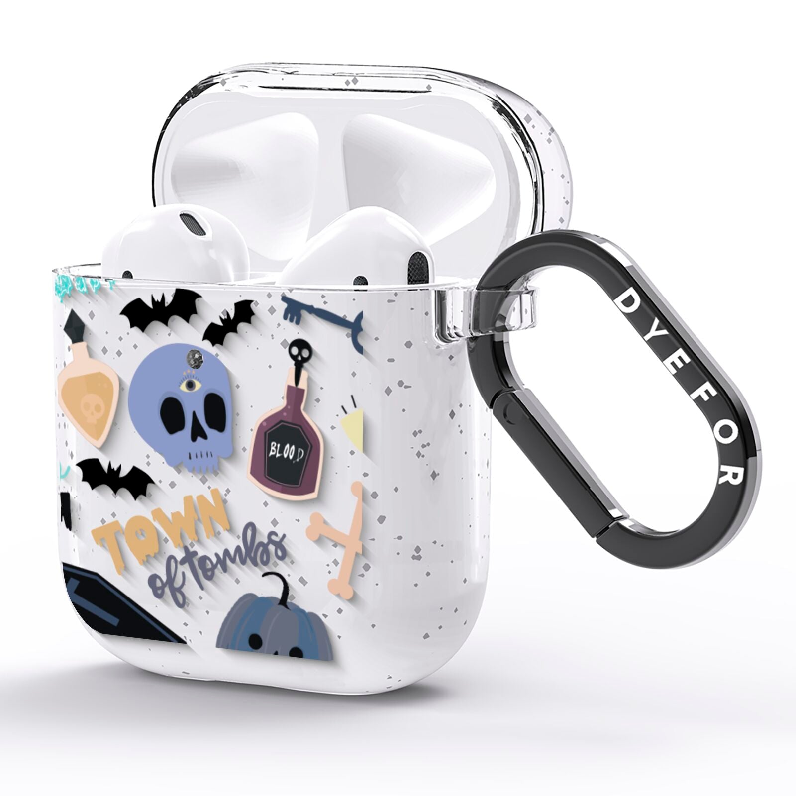 Spooky Blue Illustrations and Catchphrases AirPods Glitter Case Side Image